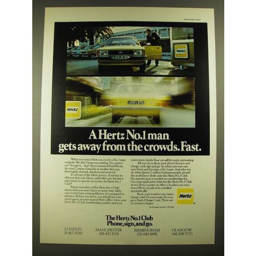 1977 Hertz Rent-a-car Ad - Gets Away From the Crowds Fast