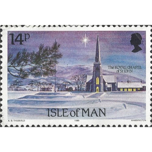 ISLE O MAN, Christmas, Royal Chapel St John, blue 1985, 14p