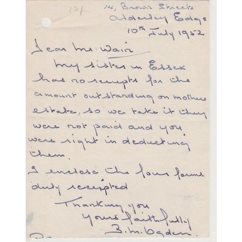 Letter 1952 to Mr Wain from Miss Baden regarding her mothers' estate see rest