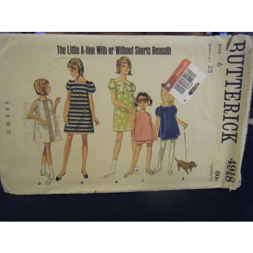 Butterick 4918 Girl's Dresses & Shorts Pattern - Size 6 Bust 25