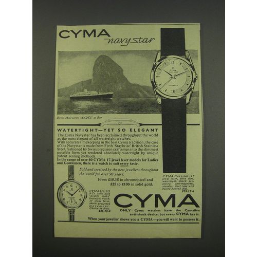 1957 Cyma Navystar and 123/125 Watches Ad - Cyma Navystar Watertight