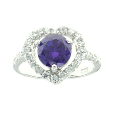 New Real 925 Sterling Silver Luxury Jewelry Heart Halo Round purple stone Ring