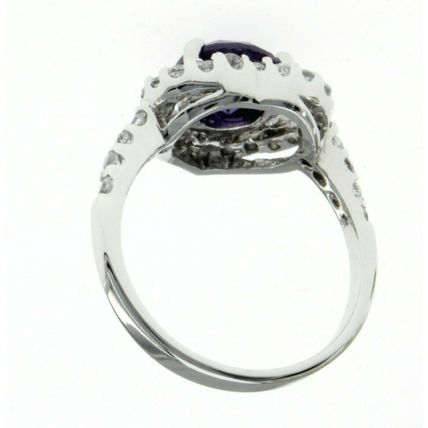 New Real 925 Sterling Silver Luxury Jewelry Heart Halo Round purple stone Ring