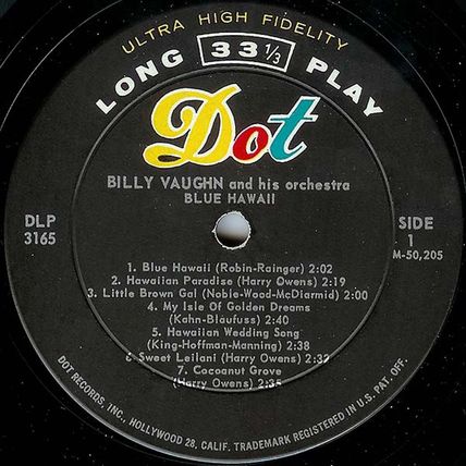 Dot LP #DLP-3165 - "Blue Hawaii" - Billy Vaughn Orchestra