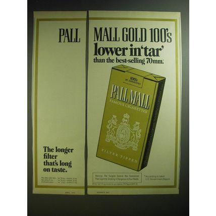 1974 Pall Mall Cigarettes Ad - Pall Mall Gold 100's lower in tar