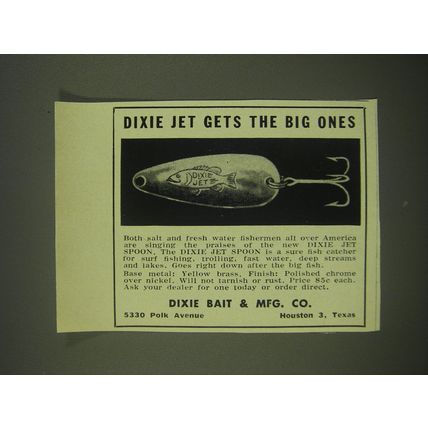 1952 Dixie Bait Dixie Jet Lure Ad - Dixie Jet gets the big ones