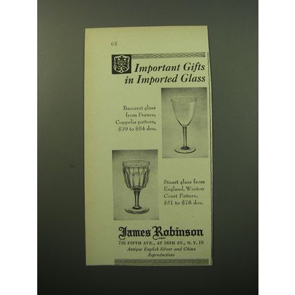 1950 James Robinson Advertisement - Coppelia Pattern Baccarat Glass
