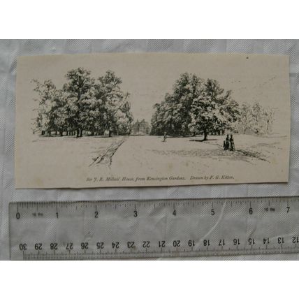 Vintage engraving: Sir. J. E. Millais' House from Kensington Gardens