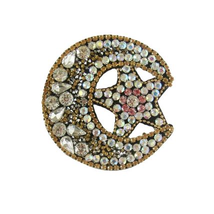 Sew On Moon & Star Patch Rhinestone Badge Applique 7CM X 7CM Bright Sparkly P335