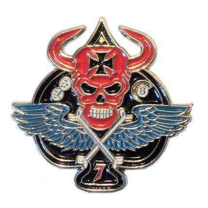 Death Skull Winged Ace of Spades Biker Rocker Metal Enamel Motorcycle Badge NEW