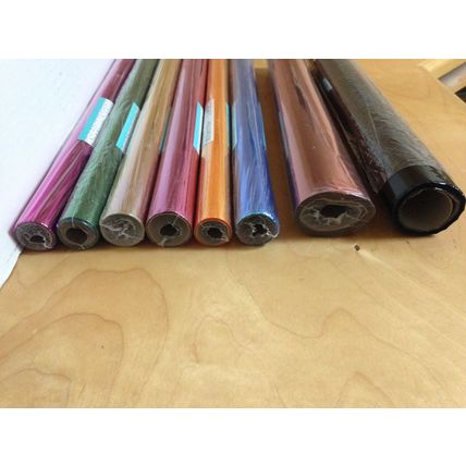 8 rolls of cellophane blue, pink, red, gold, amber, green, purple, orange, black