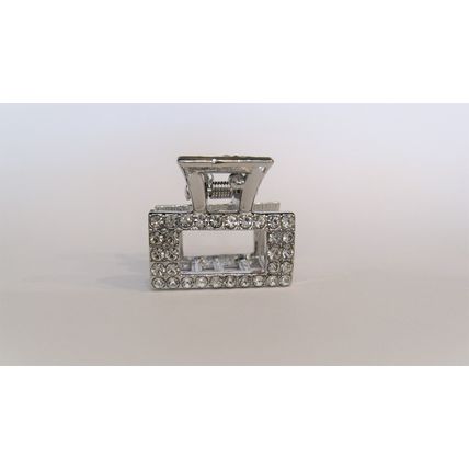 Small silver metal hair claw clip with crystals stocking stuffer gifts for