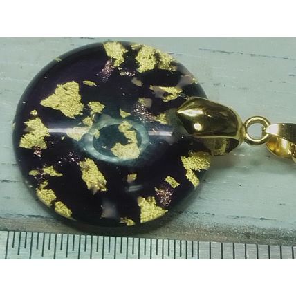 VINTAGE LDADPR ART GLASS PURPLE AND GOLD PENDANT LADIES NECKLACE