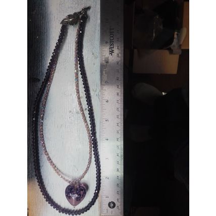 Purple Beaded Necklace With Glass Heart Pendant