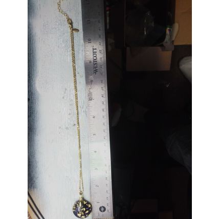 VINTAGE LDADPR ART GLASS PURPLE AND GOLD PENDANT LADIES NECKLACE