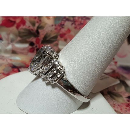 Large 12ct Pear Cut Solitaire Ring Made With Swarovski Zirconia Sz K Plat Silver