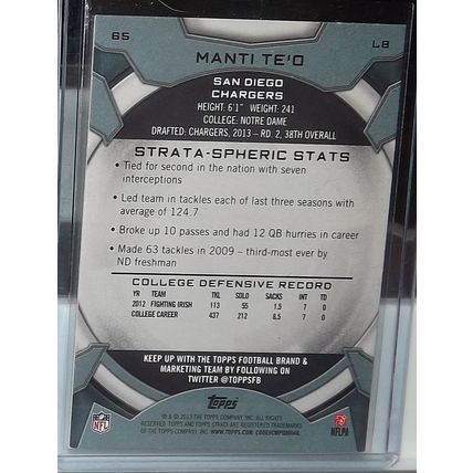 2013 Topps Strata MANTI TE'O (Chargers) Rookie Card #65