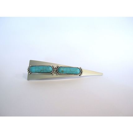 Triangle with rectangle turquoise blue stone tribal design metal alligator hair