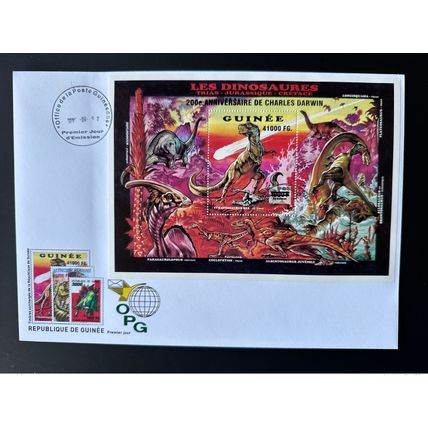 Guinée 2009 Mi. Bl. 1740 FDC Surchargé Dinosaures Anniversaire Charles Darwin