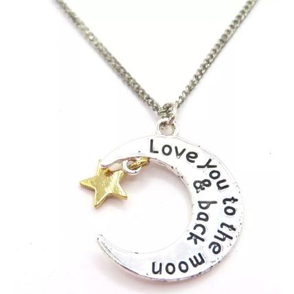 Moon Pendant Love You To The Moon & Back 2 CM on a Silver Plate Necklace 42 CM