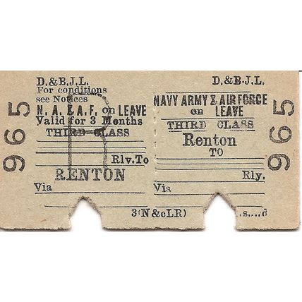 Dumbarton & Balloch Joint Line Edmondson Ticket - Renton to ...........