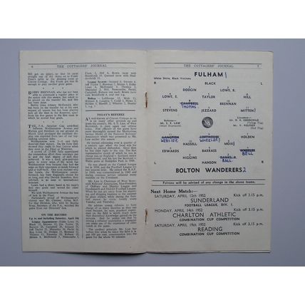 FULHAM v BOLTON WANDERERS Div1 11/04/1952