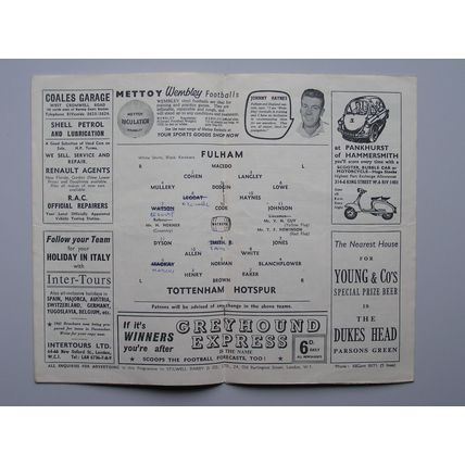 FULHAM v TOTTENHAM HOTSPUR (Double Season) Div1 25/03/1961