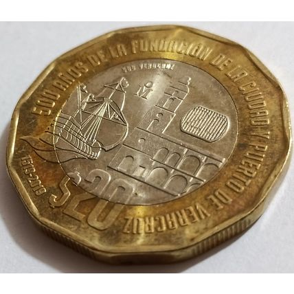 Mexico 500 years Foundation of Veracruz 1519 Bimetallic $20 pesos 2019