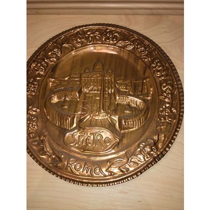 Two Copper Coloured Tin/metal Wall Plates - St Peter’s Rome, Pope John Paul II.