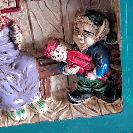 Vintage HINGED Christmas Eve HOUSE Decoration Deco Santa Elf Snow Winter