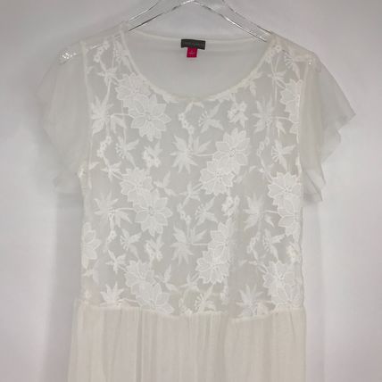 Vince Camuto Sheer White Floral Cover Up Dress with Lace Accents Size L