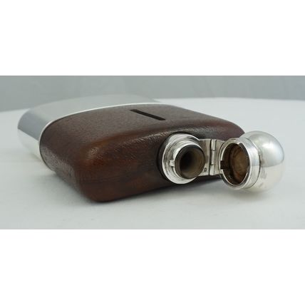 BIG Antique Silver Gilt Glass Pocket Flask, Sheffield 1899, holds 250ml, 604g.