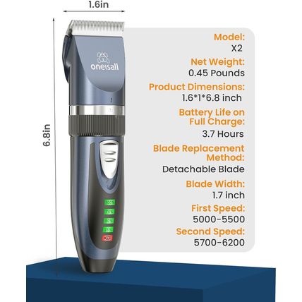Oneisall Quiet Cat Clippers for Matted & Long Hair, 2-Speed Cordless Pet Shaver