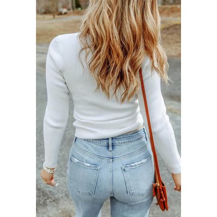 White Cable Crossed V Neck Sweater