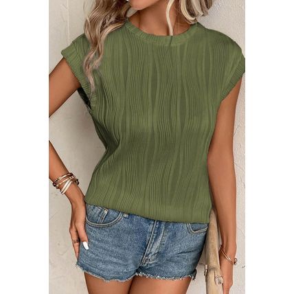 Jungle Green Wavy Texture Cap Sleeve Top