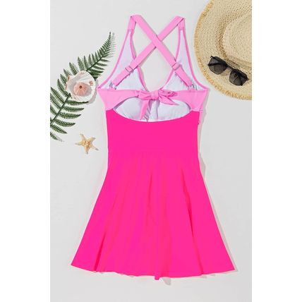 Rose Red Crisscross Straps Tie Back Flared One Piece Swimsuit