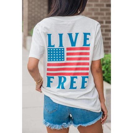 White Back American Flag LIVE FREE Graphic T Shirt