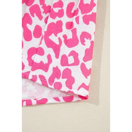 Bright Pink Leopard Printed Long Sleeve Buttoned Front Mini Dress
