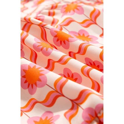 Orange Floral Print Flounce Sleeve Buttoned Front Mini Dress