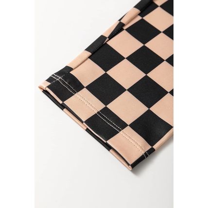 Khaki Checkered Pattern High Waist Skinny Leggings