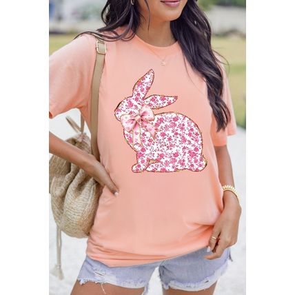 Pink Floral Bow Bunny Graphic Tee