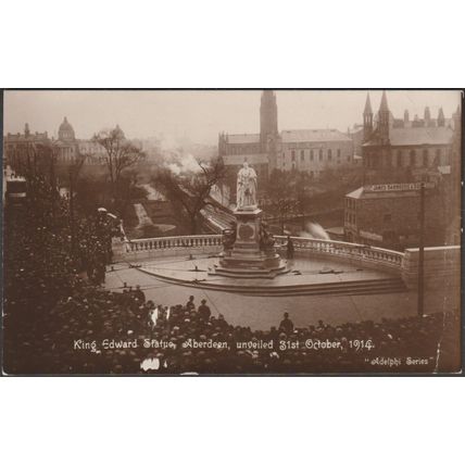 King Edward Statue, Aberdeen, c.1915 - Adelphi RP Postcard