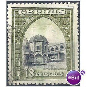 Cyprus 1934 SG142 18 Piastres Black & Olive-Green F/U.