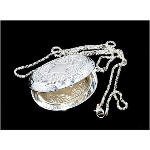 Lrg Oval Silver Plated Locket Engraved Pendant Chain Craft Jewellery Making 1769