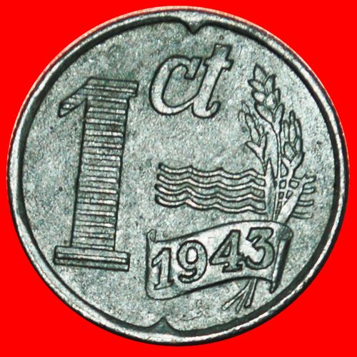 GERMAN OCCUPATION:NETHERLANDS★1CENT 1943 LOW START★NO RESERVEWilhelmina1890-1948