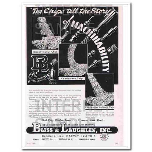 BLISS AND LAUGHLIN INC 1948 The Chips tell the Story steel vintage ad
