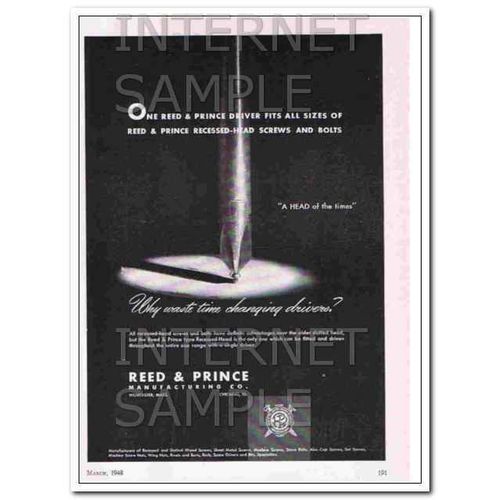 REED PRINCE MFG COMPANY 1948 Recessed Head screws hardware vintage ad