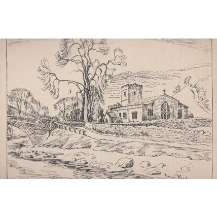 Hubberholme Church Vicar Priest Unique History + Artist Drawing Antique Postcard