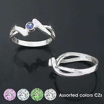 Sterling Silver Colored Cz Cross Ribbon Rings