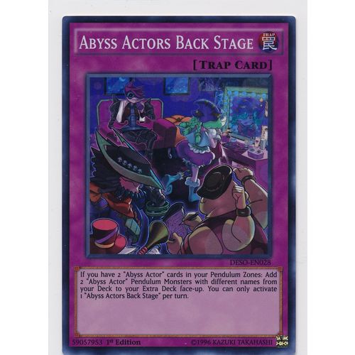 YuGiOh Destiny Soldiers DESO-EN028 Abyss Actors Back Stage 1st Edition